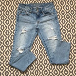American Eagle Distressed Skinny Crop Jeans, sz 2